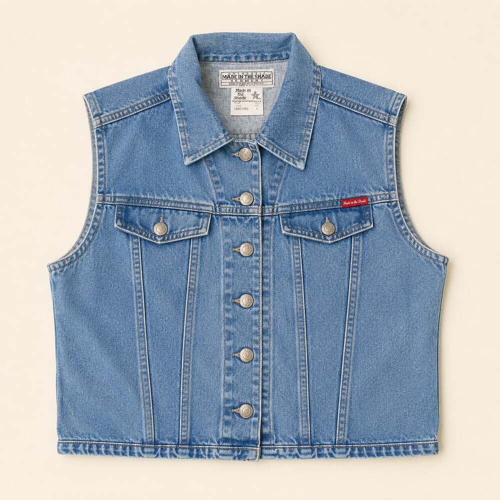 Made in the Shade Denim Vest L Made USA 90s Vintage Trucker Jean